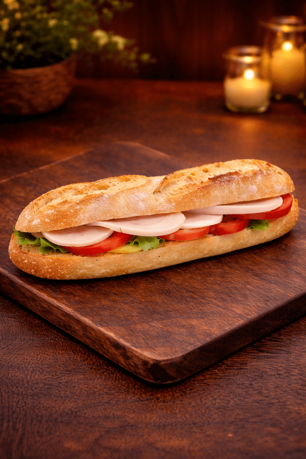 Sandwich baguette chèvre pequillos