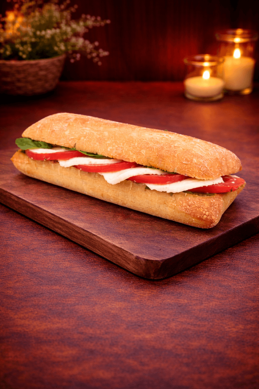 Tomato, Mozzarella and Pesto Ciabatta Sandwich