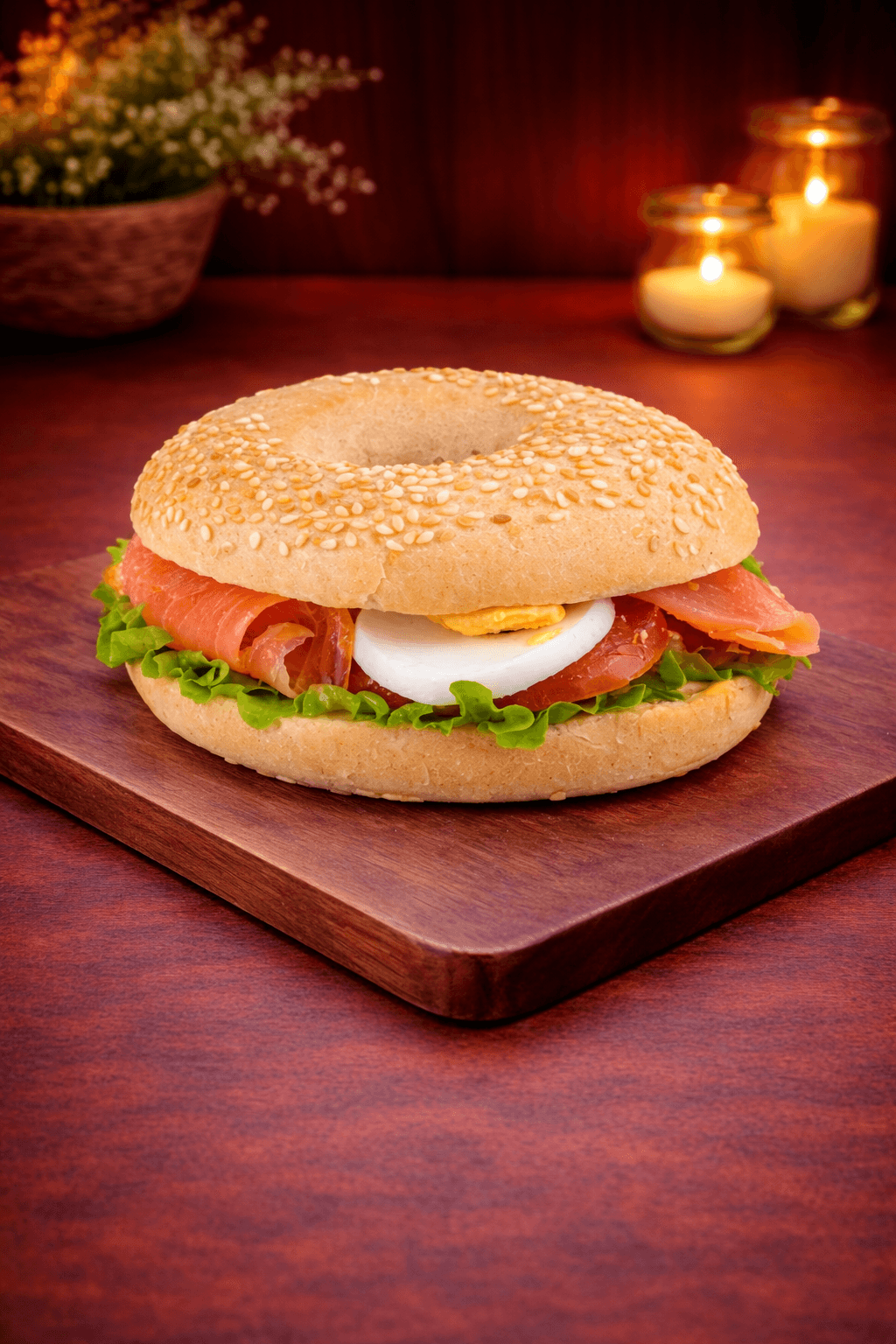 Sesame Salmon and Raw Veggie Bagel